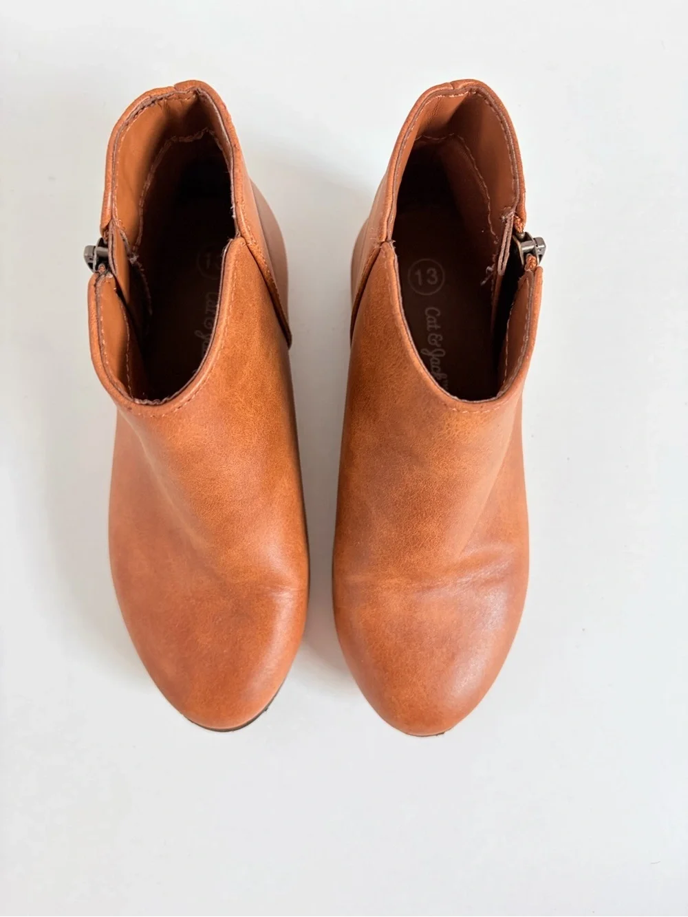 Cat and Jack Boots Chelsea Ankle Booties Round Toe Side Zip Brown Kids Size 13